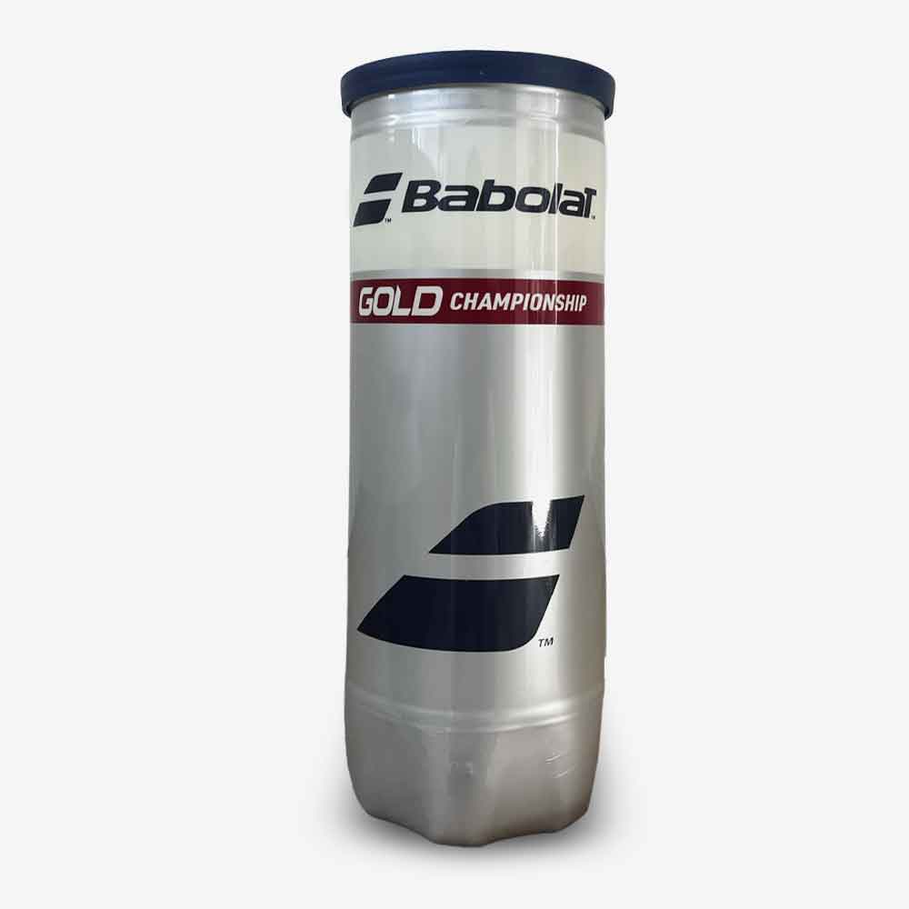Tubo com 3 bolas de tênis Babolat Gold Championship, vista frontal