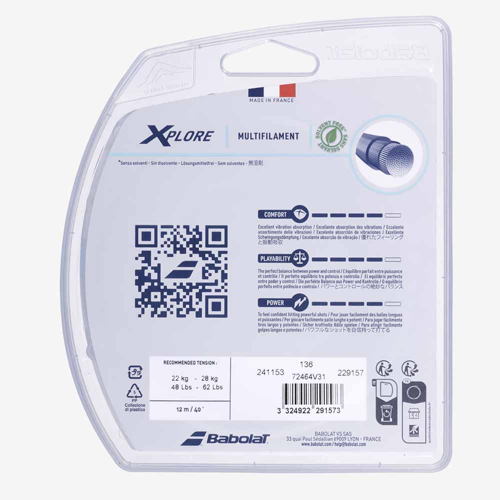 Set individual da corda de tênis Babolat Xplore Comfort 1.25mm em sua embalagem original verso.