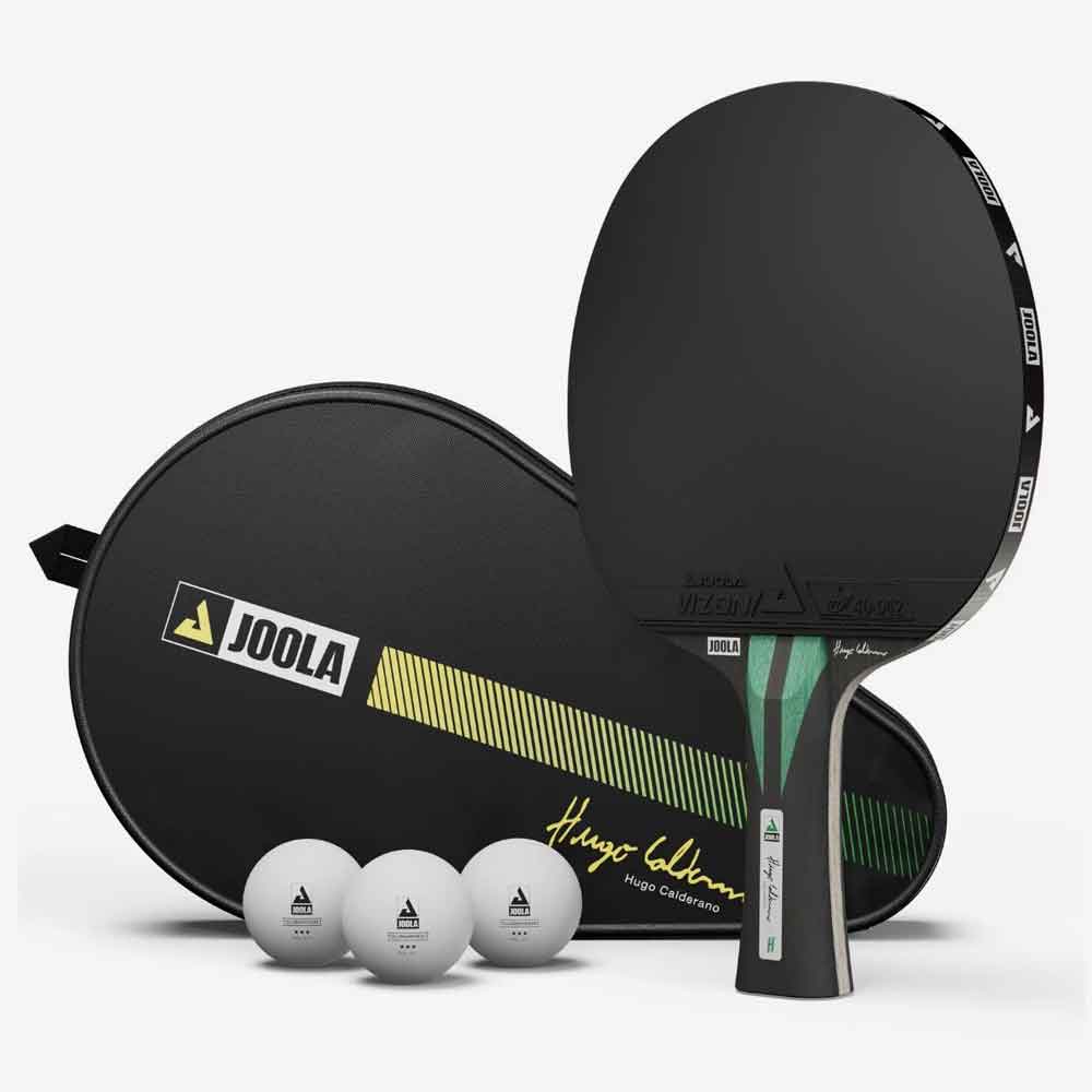 Conjunto completo Joola contendo raquete carbon speed, capa e bolas Tournament 3 estrelas.