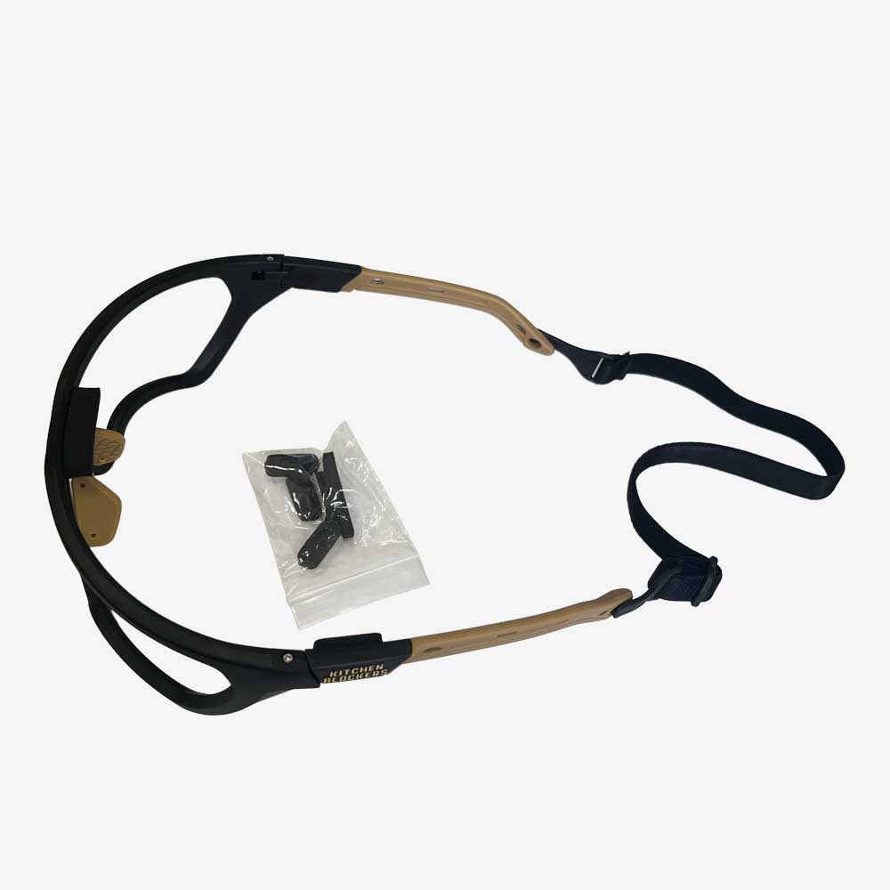 Óculos de Proteção para Pickleball Kitchen Blockers sem lentes com Kit incluindo a alça traseira de segurança removível.
