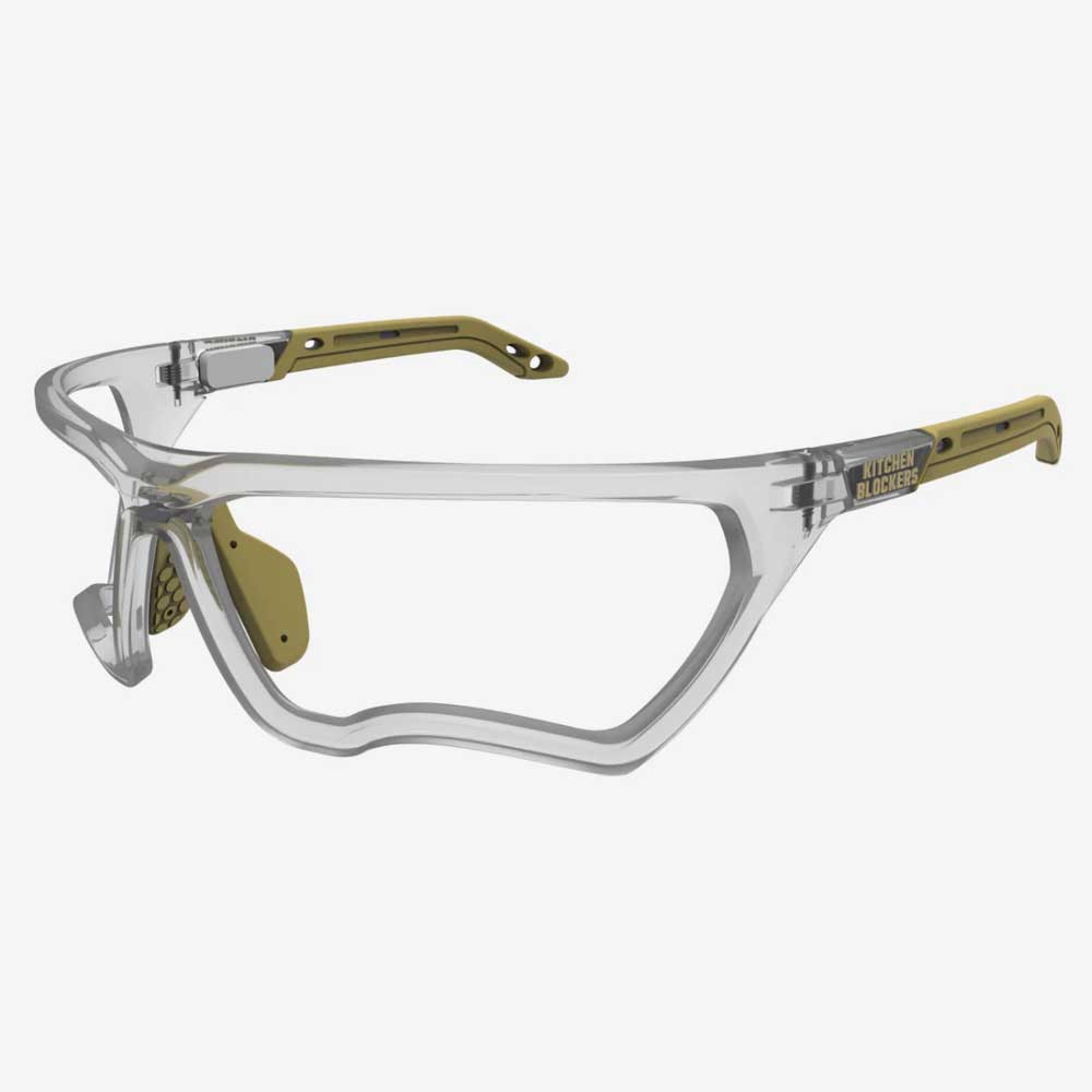Óculos de Proteção para Pickleball Kitchen Blockers sem lentes Clear (transparente) vista lateral 3/4 com foco na proteção nasal e hastes.