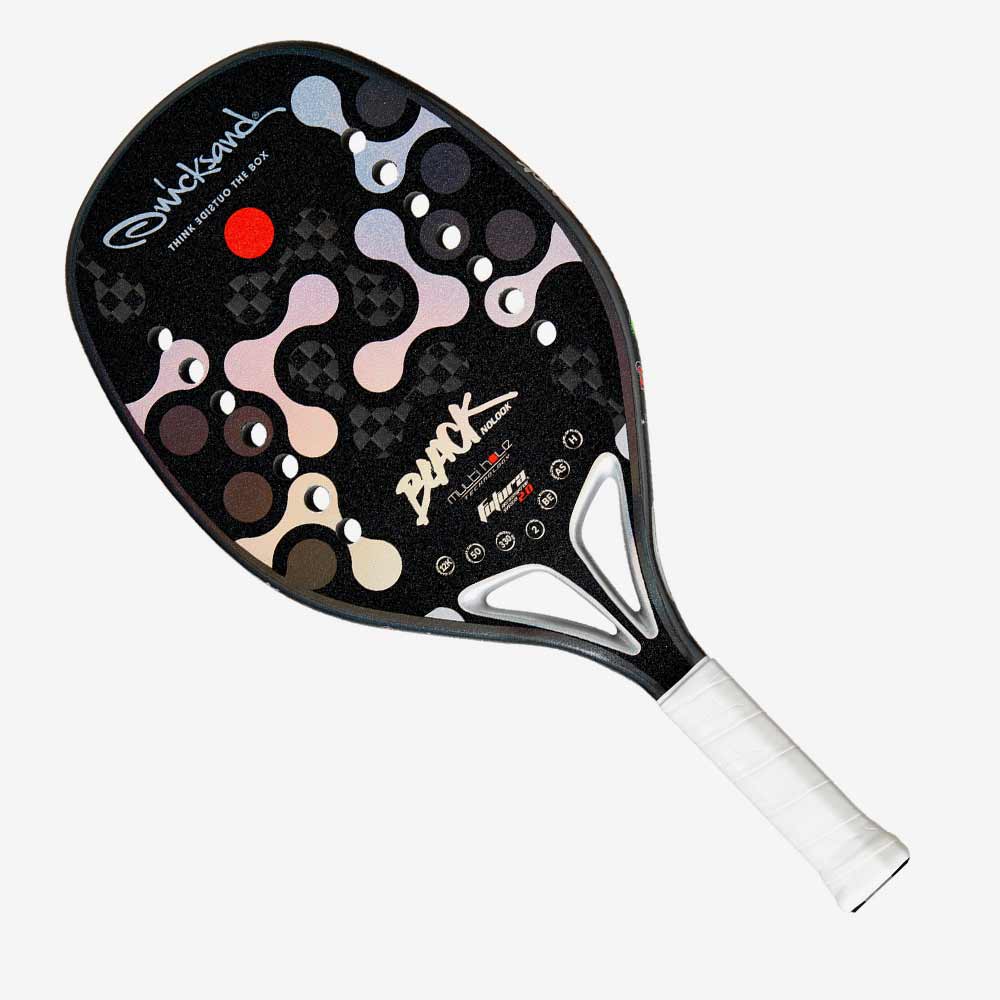 Vista frontal da Raquete de Beach Tennis Quicksand Nolook Black 2025 em carbono 12K, EVA Black.