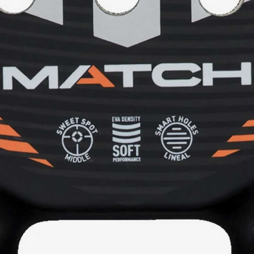 Detalhe impresso de algumas tecnologias empregadas na fabricação da raquete de padel Adidas Match Black 2026.