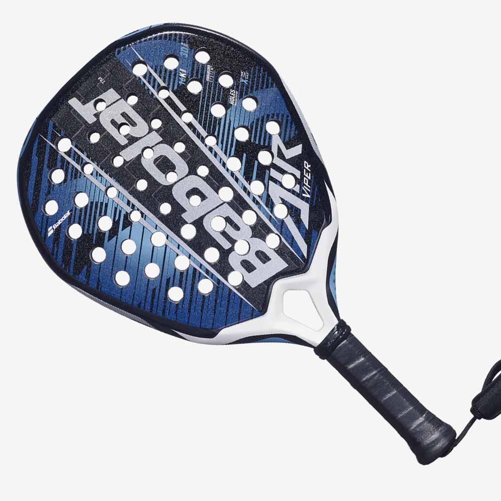 Vista Frontal da Raquete de Padel Babolat Air Viper 2.6 azul com detalhes em carbono 16K.