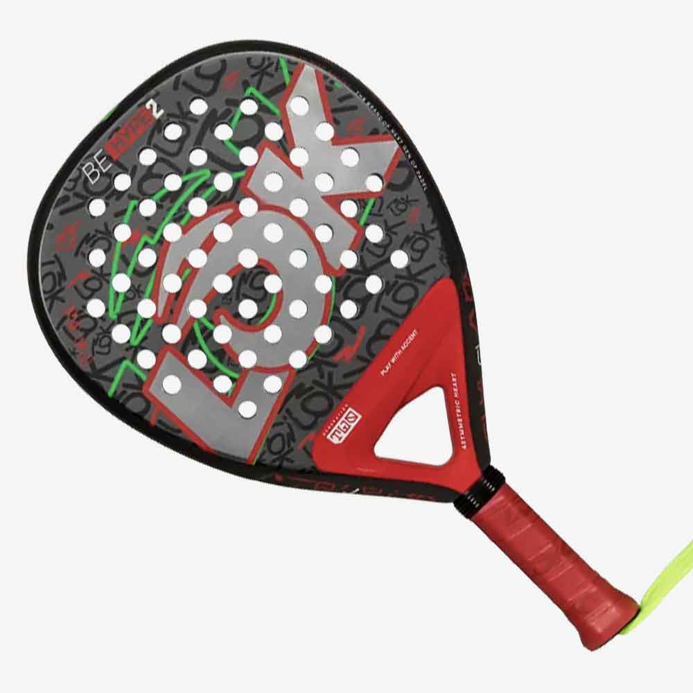 Raquete de Padel LÕK Be Hype 2 na cor vermelha com formato diamante vista de frente.