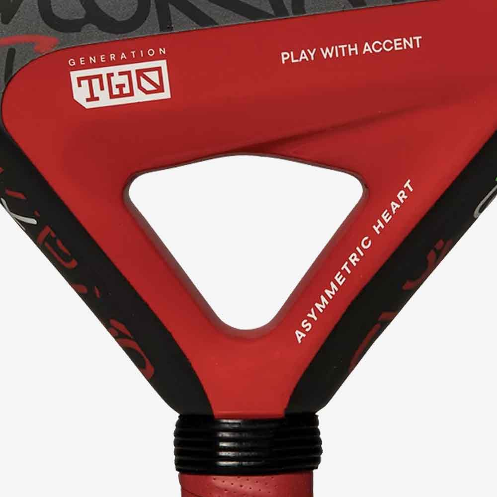 Detalhe da tecnologia Asymmetric Heart da raquete LÕK Be Hype 2.
