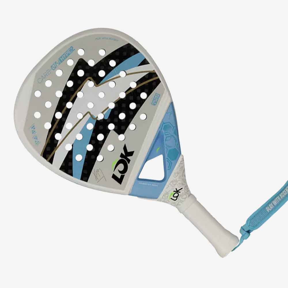 Raquete de Padel LÕK Carb-On Hype 2 edição Franco Dal Bianco em formato diamante, com face em carbono 6K e detalhes em azul e preto.