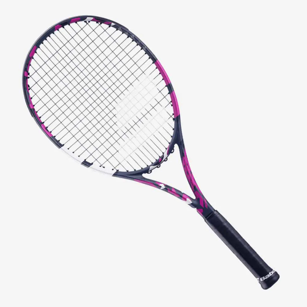 Raquete de Tênis Babolat Boost Aero 102 Pink Encordoada vista frontal.
