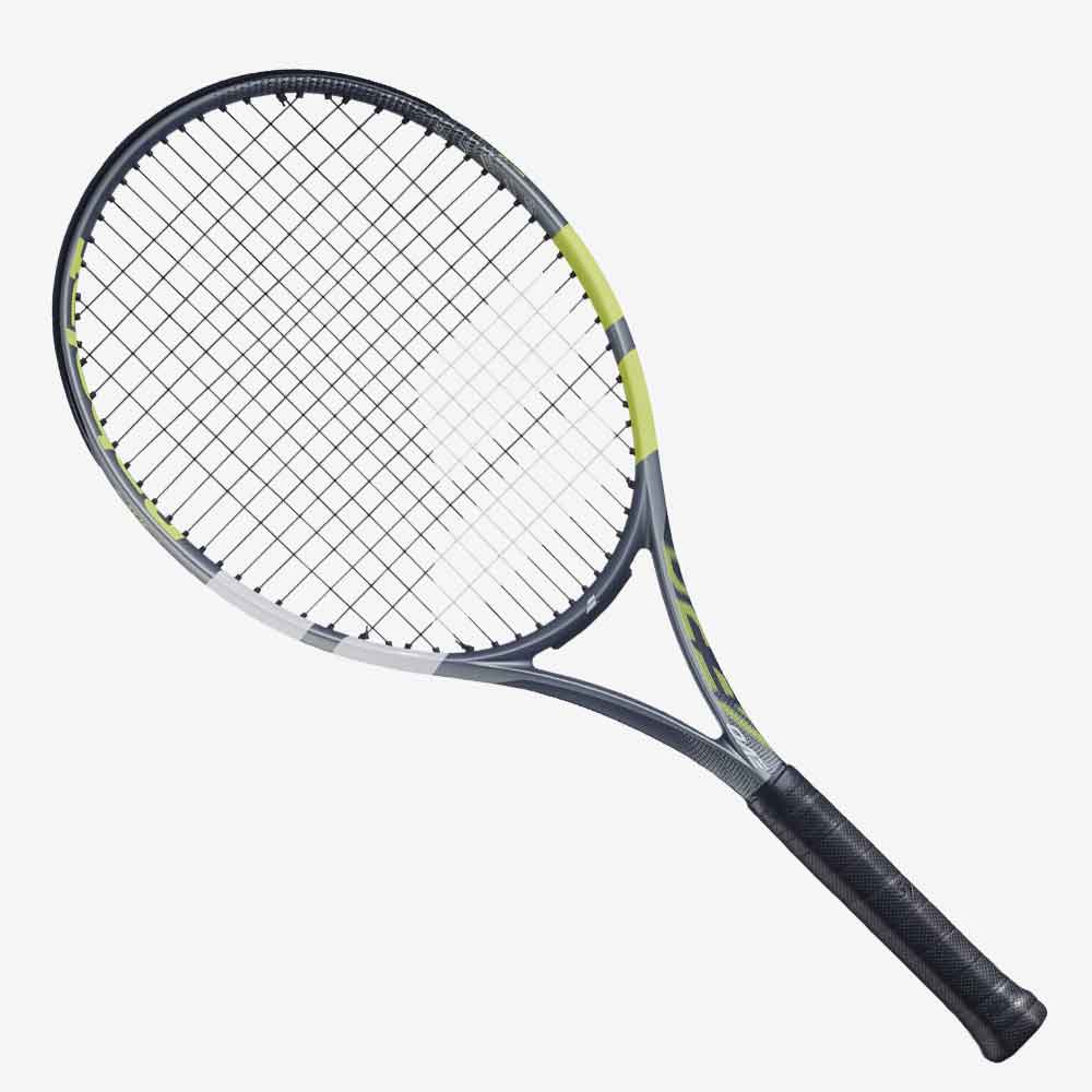 Vista frontal da Raquete de Tênis Babolat EVO Aero Gen 2 102 grafite e verde cítrico.
