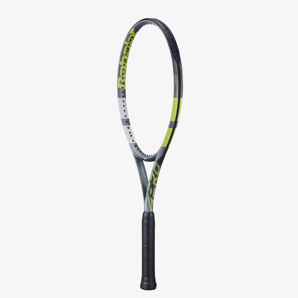 Vista lateral 3/4 da Raquete de Tênis Babolat EVO Aero GEN 2 102, grafite e verde cítrico