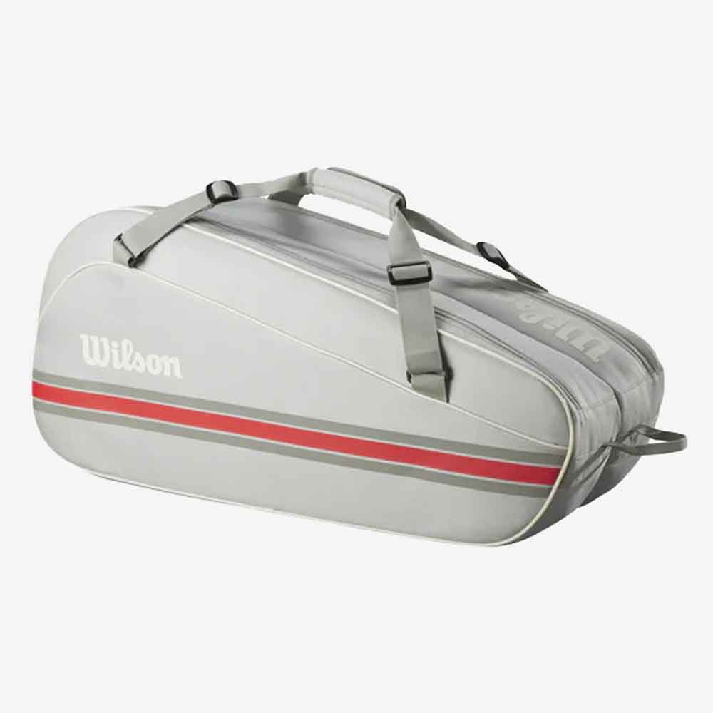 Raqueteira de Tênis Wilson Team 6PK preta e cinza vista lateral.