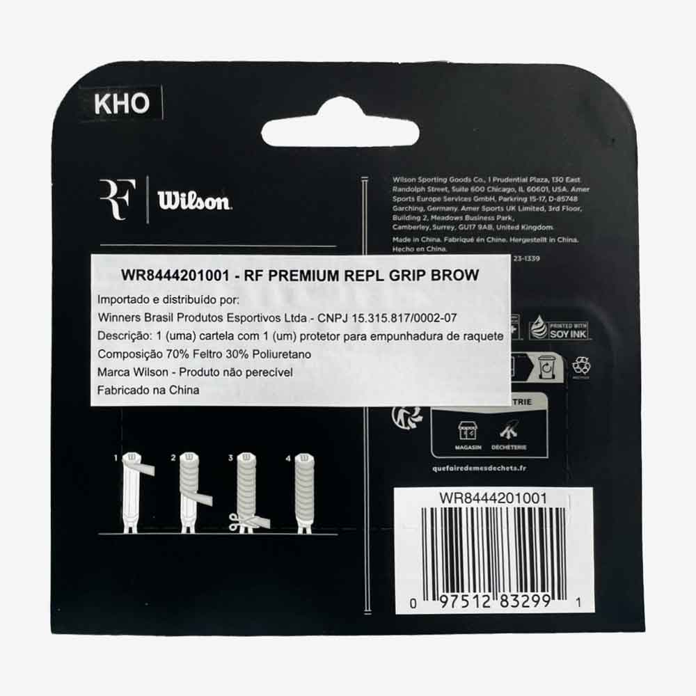 Verso da embalagem do Cushion Grip Wilson RF Premium.