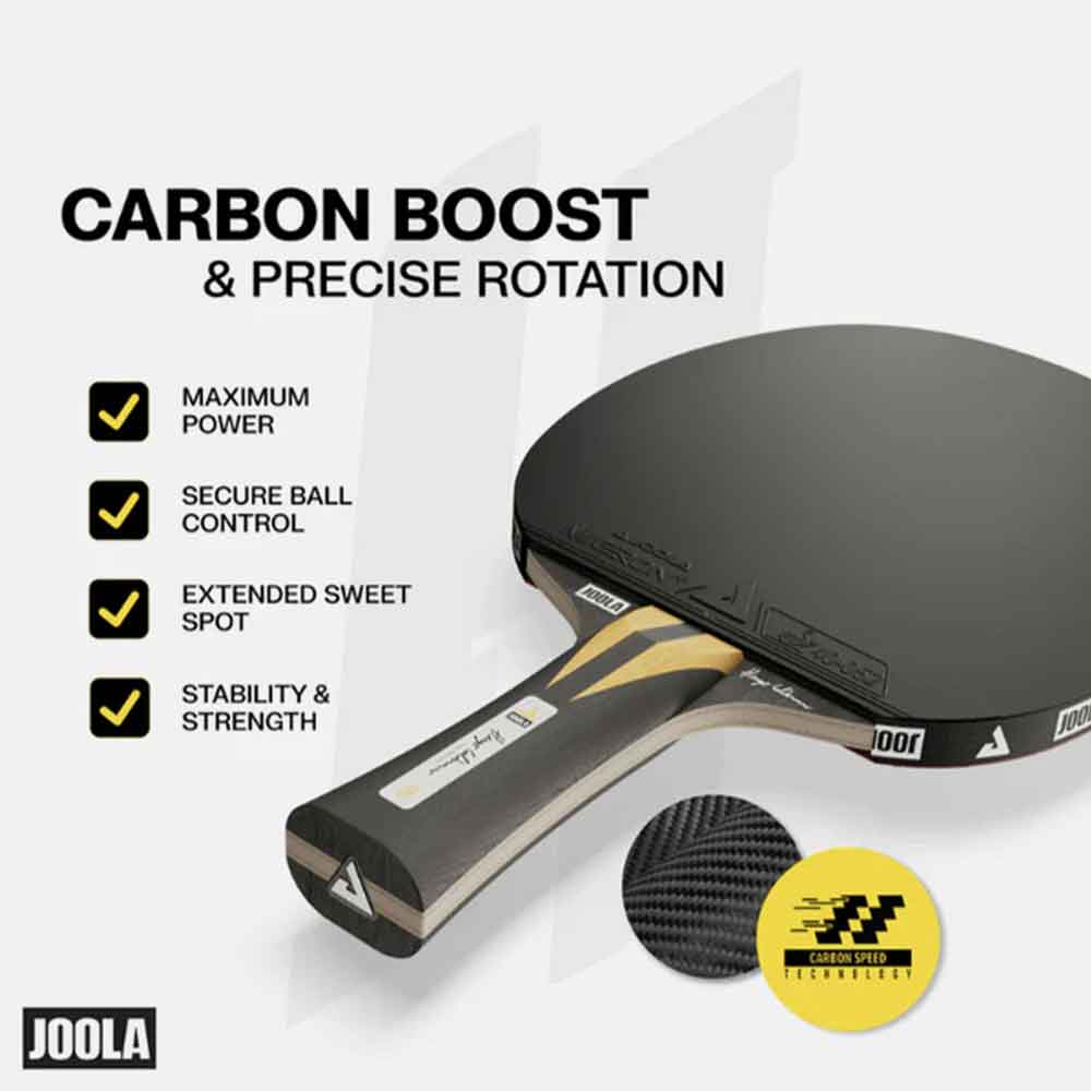 Descrição da lâmina e suas caracteríticas da Raquete de Tênis de Mesa Infinity Carbon Hugo Calderano.