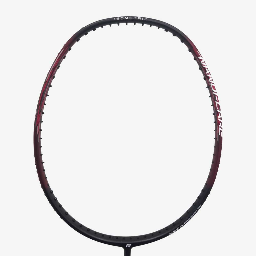 Vista frontal da cabeça da Raquete de Badminton Yonex Nanoflare 001 Ability Preta e Vermelha
