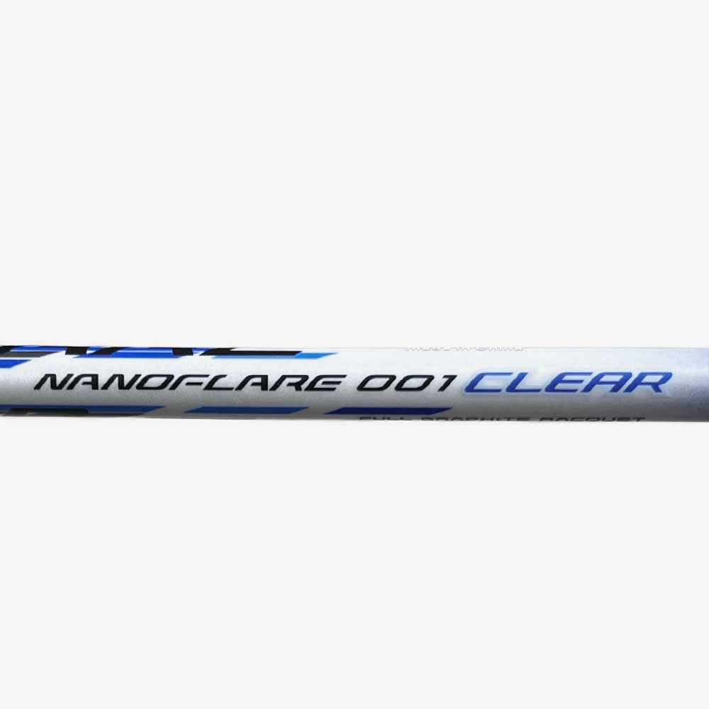 Detalhe de impressão do modelo da Raquete de Badminton Yonex Nanoflare 001 Clear.