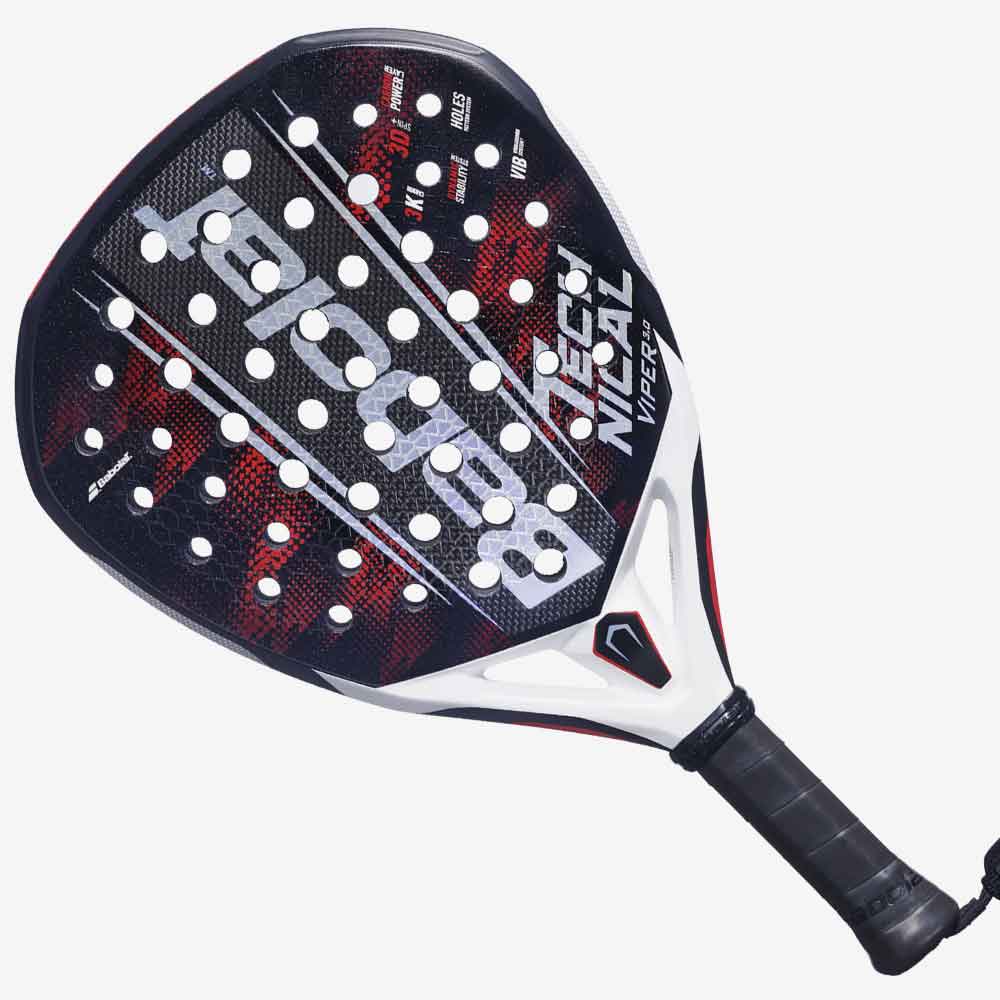 Vista frontal da Raquete de Padel Babolat Technical Viper 3.0 em tons de vermelho e preto com formato diamante.