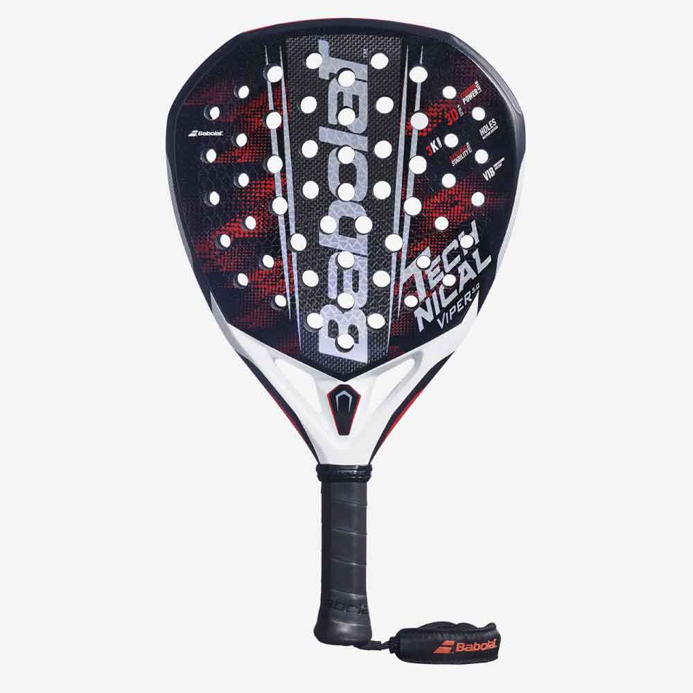 Vista frontal da Raquete de Padel Babolat Technical Viper 3.0 em tons de vermelho e preto com formato diamante.