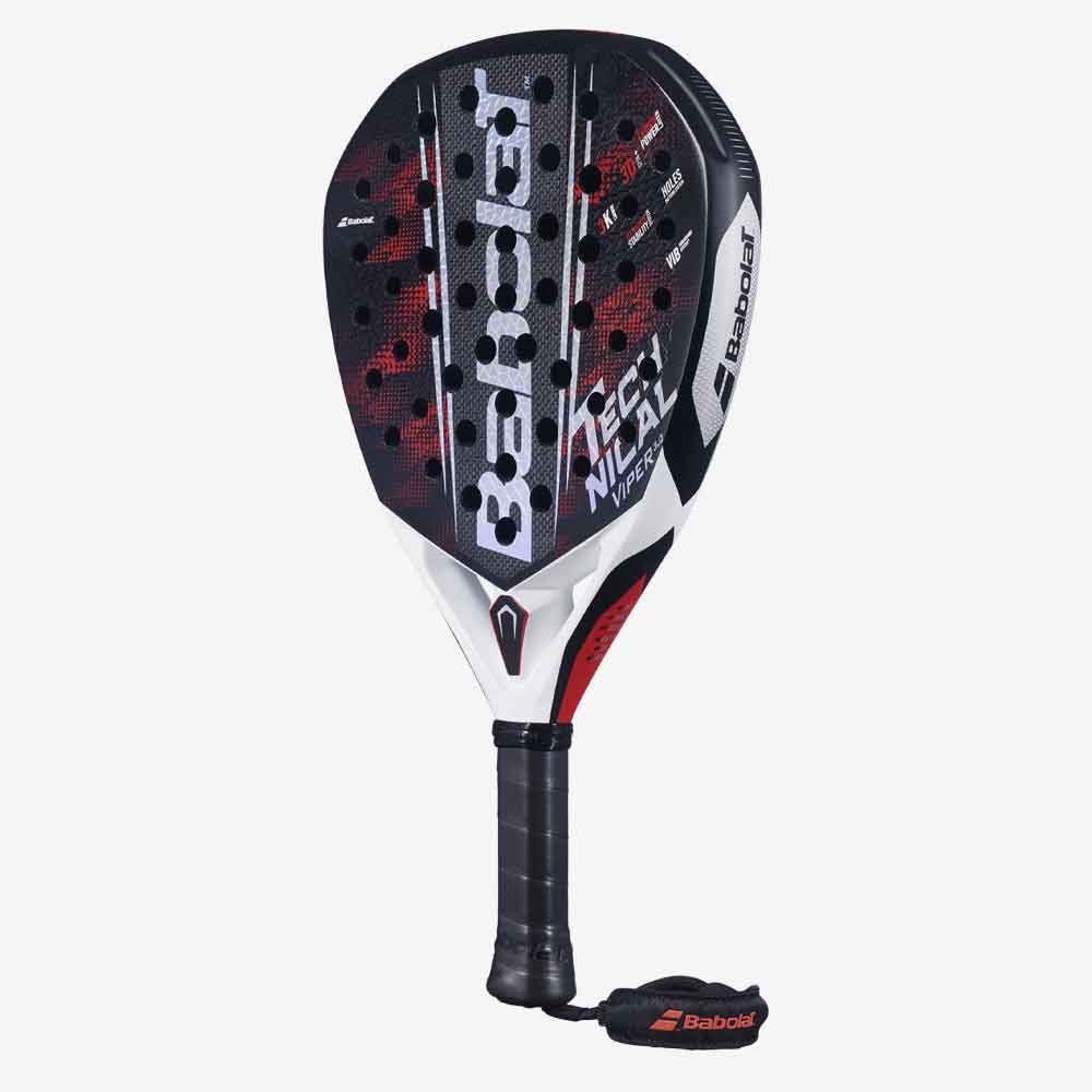 Vistalateral 3/4l da Raquete de Padel Babolat Technical Viper 3.0 em tons de vermelho e preto com formato diamante.