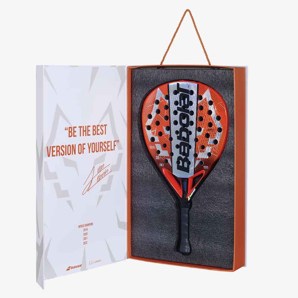 Case exclusivo da Raquete de padel Babolat Viper Juan Lebrón 3.0 com berço protetor e caixa com autógrafo impresso.