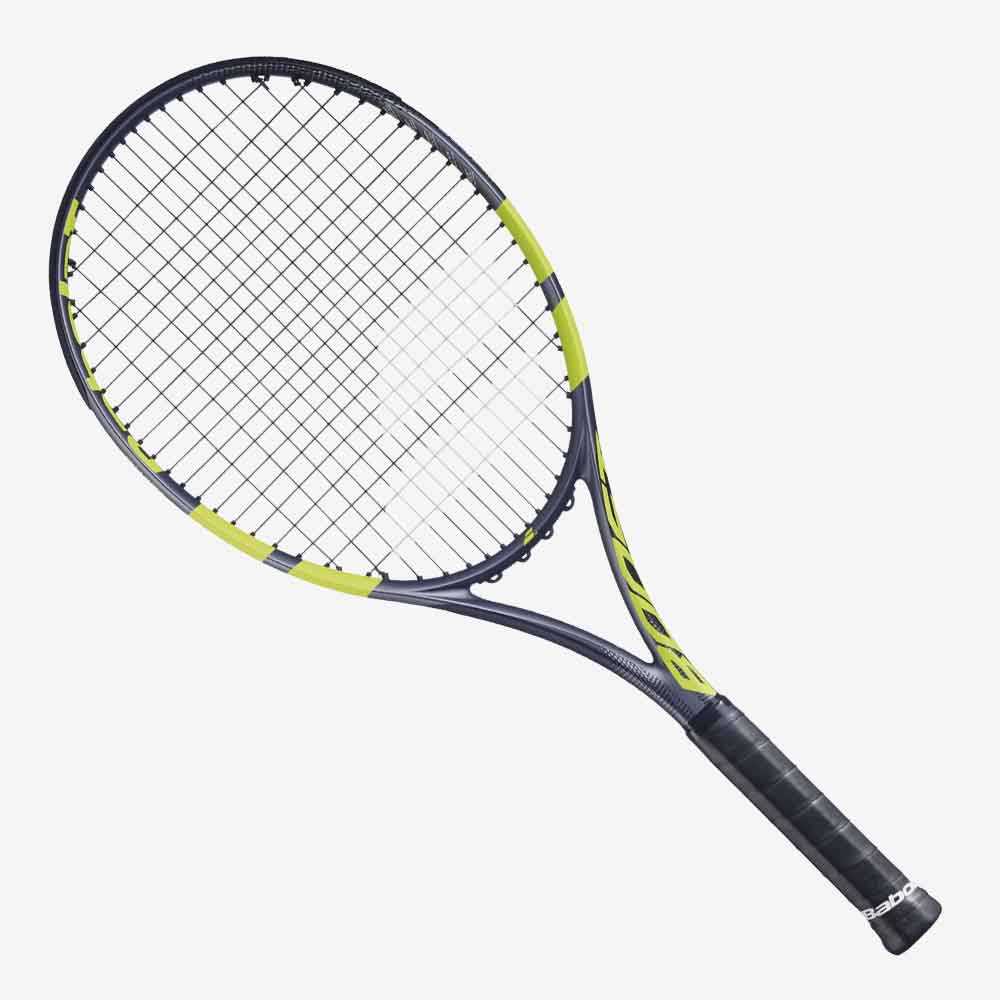 Raquete de Tênis Babolat Boost Aero 102 260g cor verde Cítrico vista frontal.