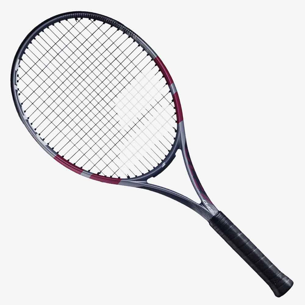 Vista frontal da Raquete de Tênis Babolat EVO Aero Gen 2 102 cinza e vinho.