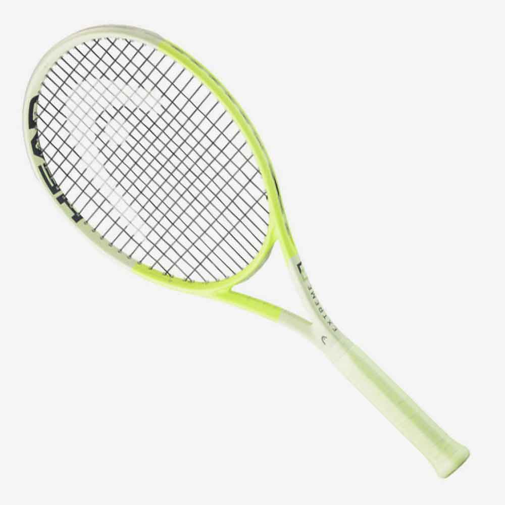 Visão frontal da raquete Head Extreme MP amarela e cinza 2024