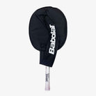 Raquete de tênis infantil Babolat B-Fly 23 em cores rosa, roxo e branco com capa de proteção.