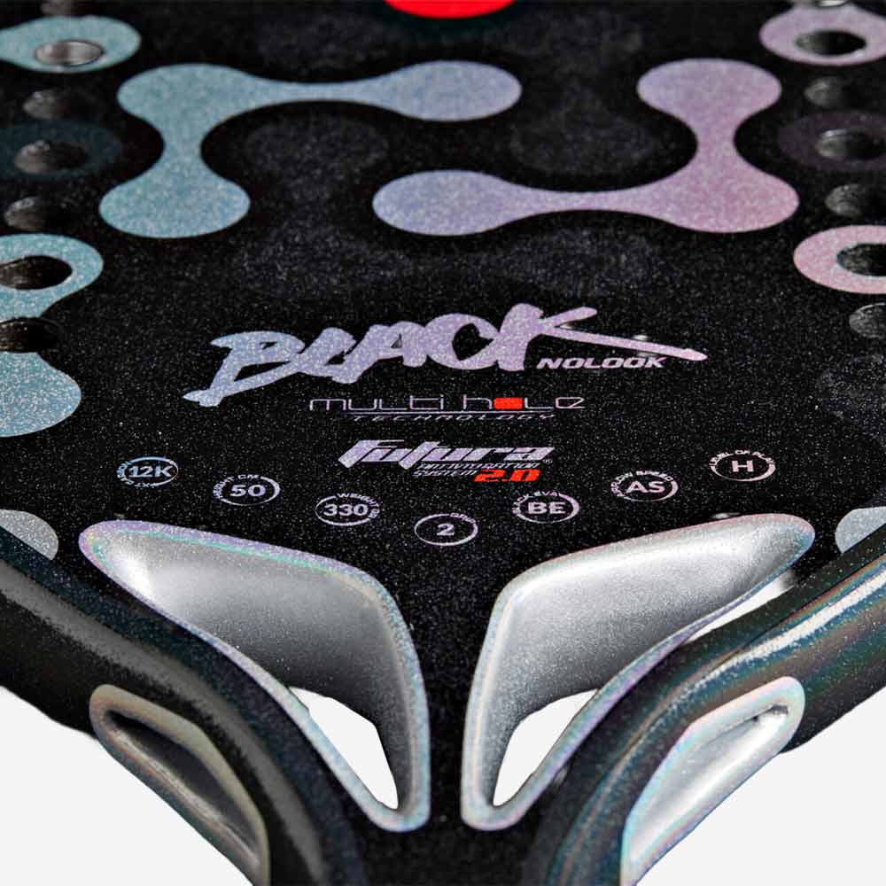 Detalhe Coração da Raquete de Beach Tennis Quicksand Nolook Black 2025 e impressão de Tecologias empregadas em sua Fabricação. 