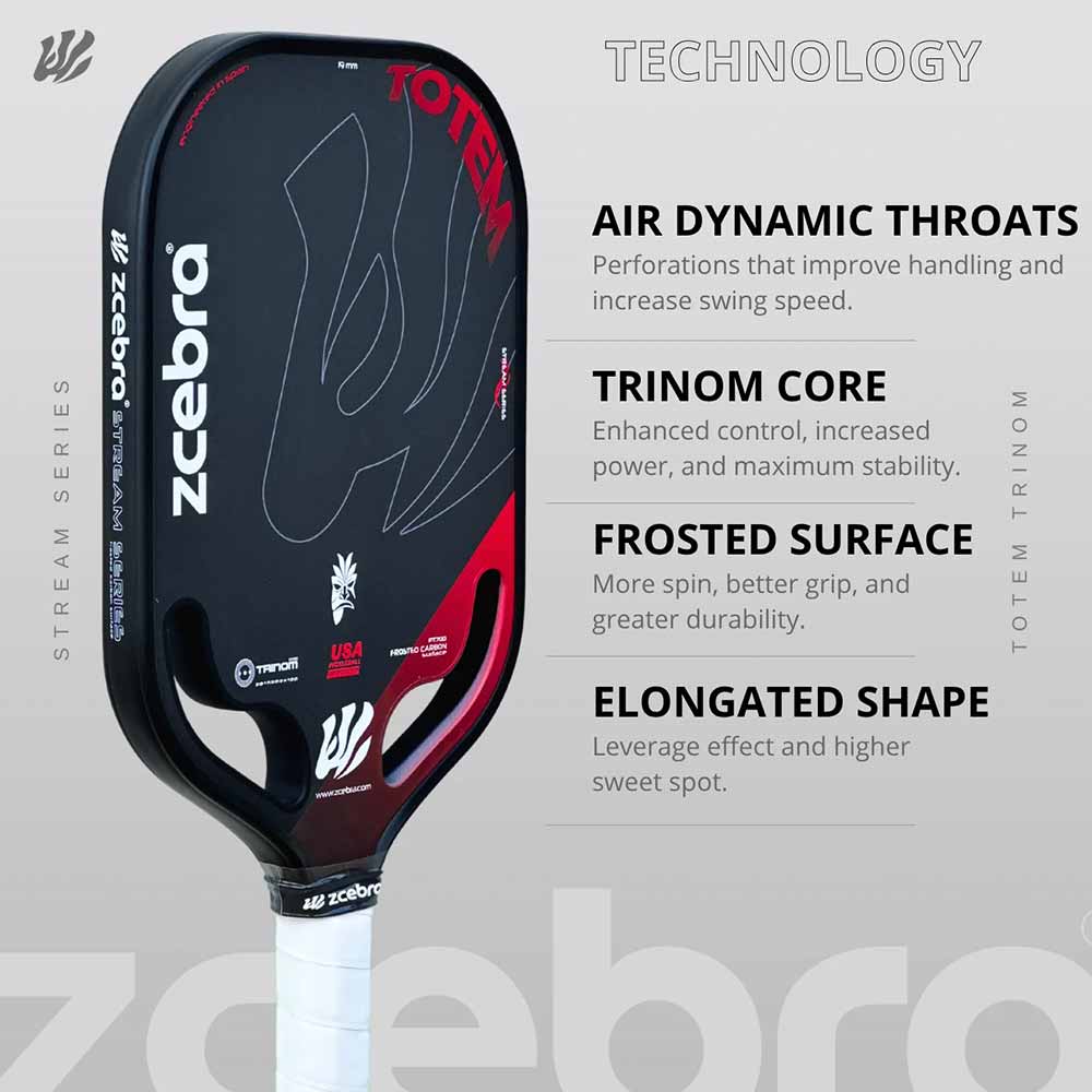 Raquete de Pickleball Zcebra Totem Trinom 19mm Carbono T700